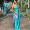 Royal Blue and Turquoise Pure Semi Silk Saree