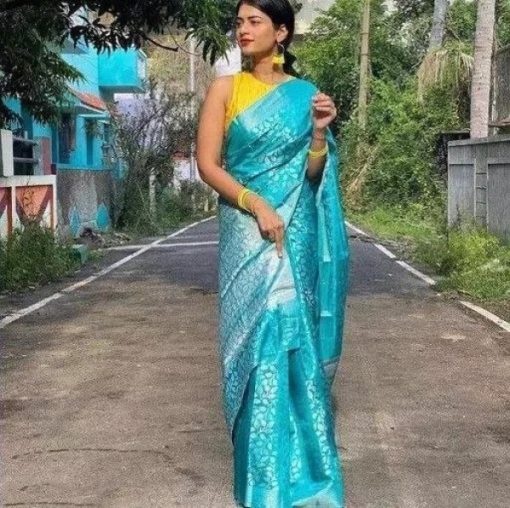 Blue Banarasi Lichi Silk Saree