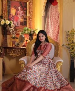 Maroon Patola Print Jacquard Weaving Soft Silk Gown Maroon Patola Print Jacquard Weaving Soft Silk Gown - Medium