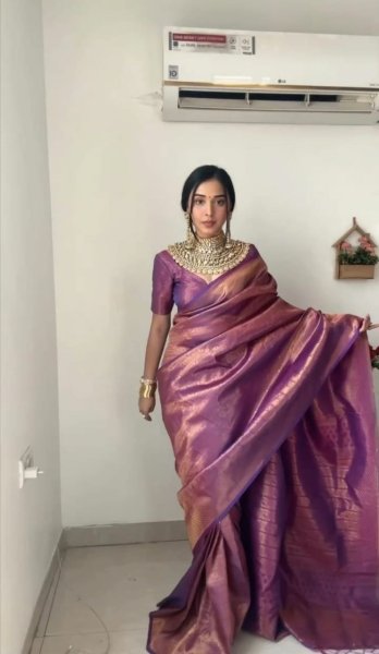 Purple Soft Lichi Silk Saree Jacquard Work All Over With Rich Work Pallu Purple Soft Lichi Silk Saree Jacquard Work All Over With Rich Work Pallu