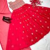Red Fox Georgette Gown And Dupatta With Embroidery Work - XL