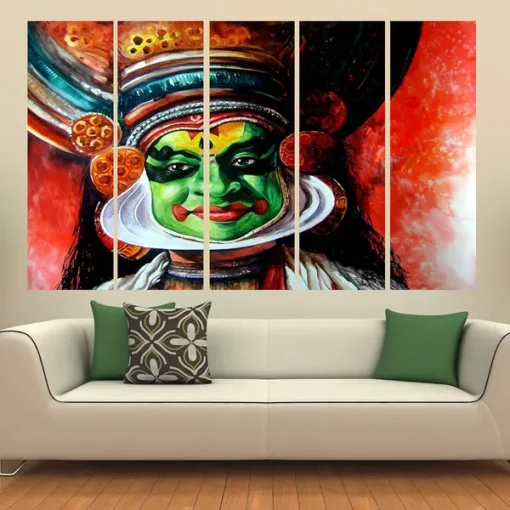 Wooden 7mm Kathakali Split Digital Wall Painting 5 pieces 30 x 50 inches