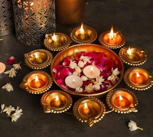 Flower Shaped Diya Handcrafted Decorative Urli 10 Inches Flower Shaped Diya Handcrafted Decorative Urli 12 inches