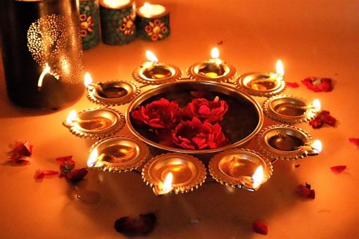 Flower Shaped Diya Handcrafted Decorative Urli 12 inches