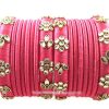 Pink Silk Thread Kundan Bangle Set of 16