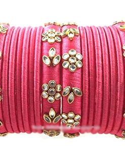 Pink Silk Thread Kundan Bangle Set of 16