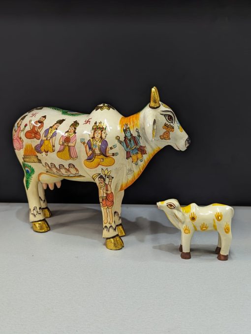 Hand Painted Cow and Calf Decorative Show Piece / Doll