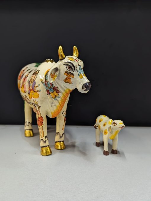 Hand Painted Cow and Calf Decorative Show Piece / Doll