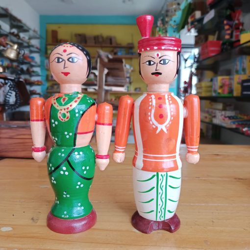 Pair of Wooden Raja Rani Couple Dolls