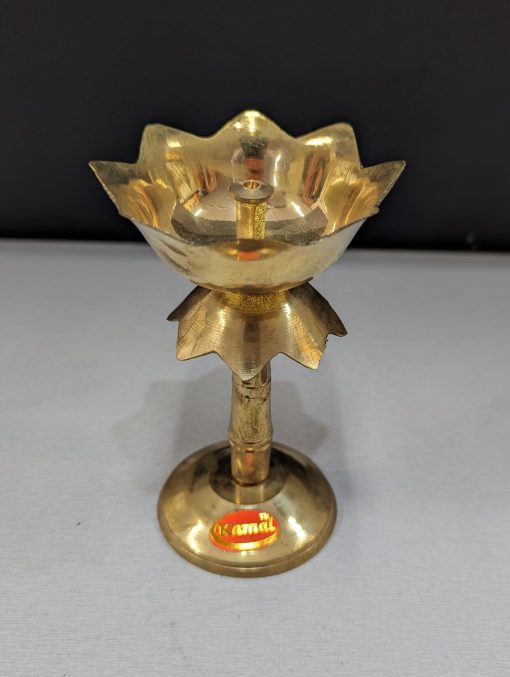 Brass Lotus Shape Diya With Stand - 34.7 Inch Brass Lotus Shape Diya With Stand - 34.7 Inch