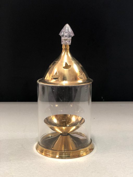 Decorative Brass Oil Lamp, Tea Light Holder Lantern Cylindrical Shape Diwali Gifts Home Decor Puja Lamp