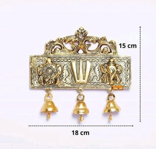 Metal Tirupati Balaji Shankh Chakra Namah Door Hanging with Bells for Home,Office & Room,Showpiece Figurines, Religious Idol