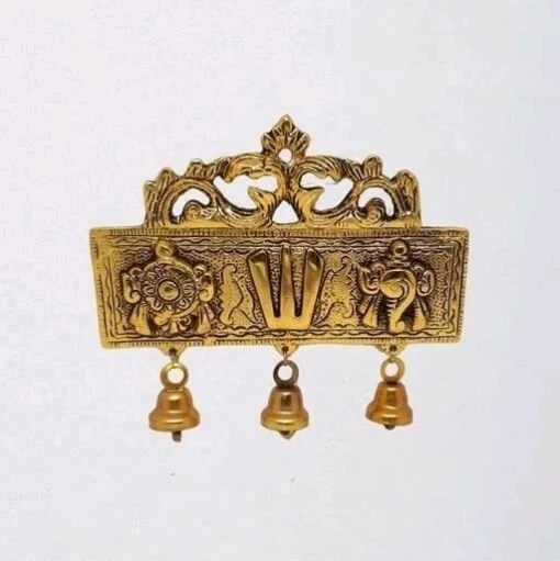 Metal Tirupati Balaji Shankh Chakra Namah Door Hanging with Bells for Home,Office & Room,Showpiece Figurines, Religious Idol