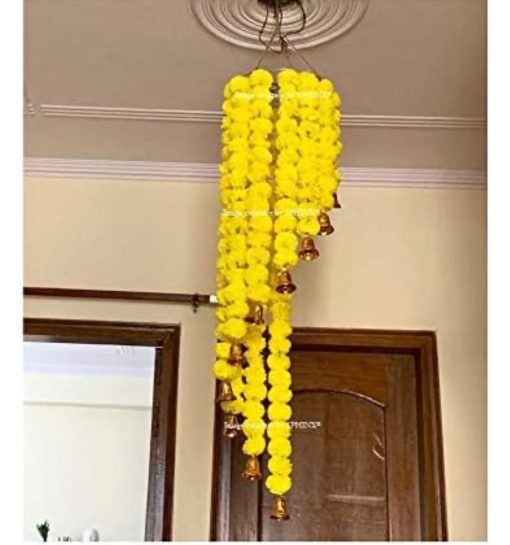 Artificial Marigold Fluffy Flowers Chandelier (Yellow, 1 Piece)