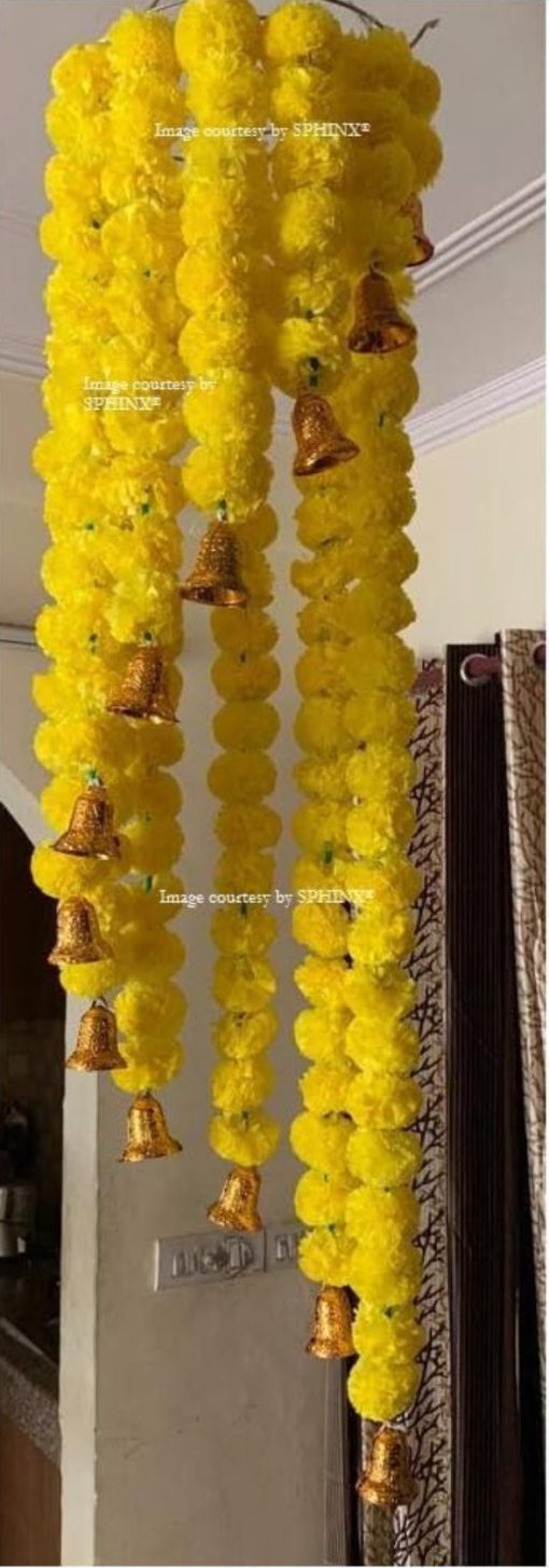 Artificial Marigold Fluffy Flowers Chandelier (Yellow, 1 Piece)