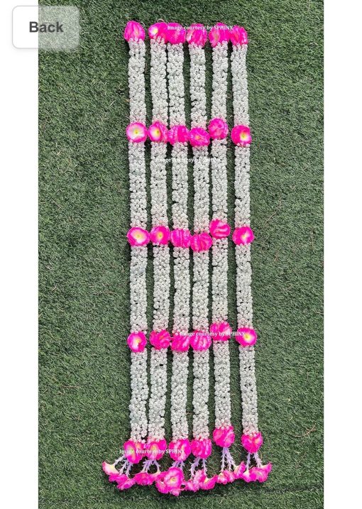 Artificial Jasmine Buds (Mogra) & Carnations Dense garlands, Tassels, for Festivals Pooja Wedding Housewarming Diwali Decorations approx 5 ft/60 Inches/150 cms (off white/creamish) - (pack of 1 piece)