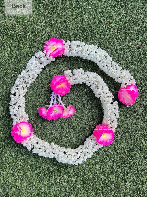 Artificial Jasmine Buds (Mogra) & Carnations Dense garlands, Tassels, for Festivals Pooja Wedding Housewarming Diwali Decorations approx 5 ft/60 Inches/150 cms (off white/creamish) - (pack of 1 piece)