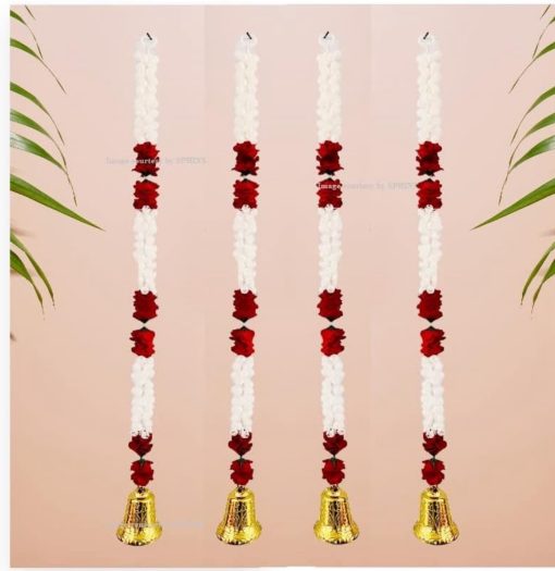 Artificial Jasmine and Rose Decorative Garlands/Torans/Floral Hangings with Golden Bells for Festive Decorations, Pooja, Wedding, House Function – Pack of (Approx 2.5 ft) - one piece