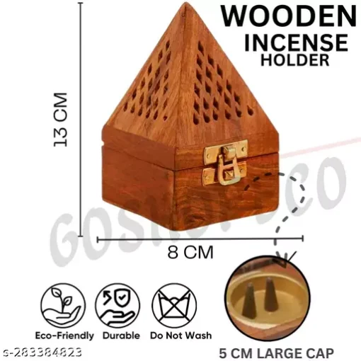 Amzgear Pyramid Wooden Shape Incense Holder | Dhoop Batti Stand | Fragrance Stand Holder | Ash Catcher/Agar Batti Holder for Home Decor,Office,Yoga,Meditation,Pooja,Aromatherapy Pack of 1