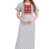 Women's Cotton Printed Maxi Nighty White