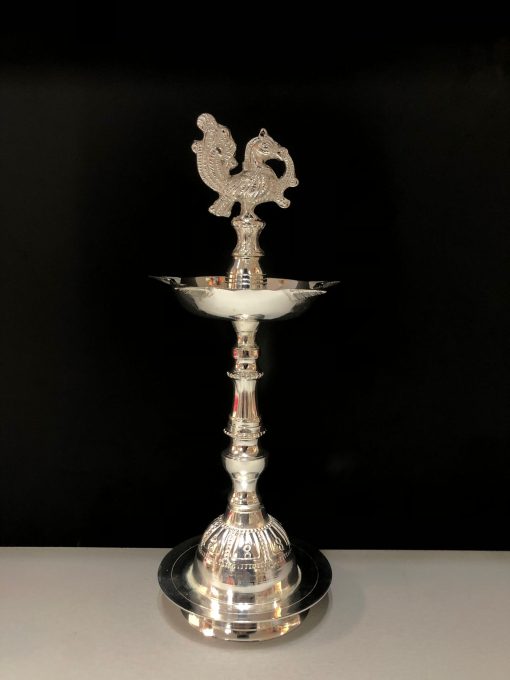 German Silver Kuthu Vilakku / Dīpak / Diyā / Dīpamu / Dīpa / Dīpaka 32 Cm