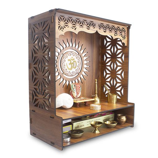 Beautiful Wooden Pooja Stand For Home/Mandir For Home/Puja Mandir Wall With Led Spot Light/Product (H x W x D: 46 cm x 41 cm x 22 cm)