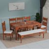 Dining Table 8 Seater | Solid Sheesham Wood 8 Seater Dinning Table Set with 5 Cushioned Chairs & 1 Bench | Rectangular Dinner Table for Home, Kitchen & Living Room | Natural Finish Dasara inlay work Rosewood rectangle dinning table - Six seater with chairs