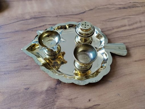 Leaf style brass Pooja Thali Set - 7 Inches Decorative Stainless Steel Pooja Thali Set - 11 Inches