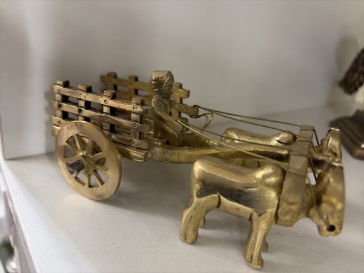 Antique brass bull cart bullcart village traditional gift Vastu/Feng Shui Laughing Buddha For Wealth And Business (Buddha With Money Potli