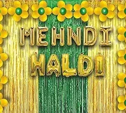 PS SHEVIN Wedding Haldi Mehndi Decoration Balloons Combo Set For Brides And Bridegrooms - Haldi Ceremony Decoration Items, Foil Balloons , Curtains ,1 Mehndi Foil 1 Haldi Foil|Sh489