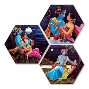 Masstone Radha Krishna Wall Painting | Radha Krishna Painting for Wall Decoration Set of 3 (21.5x21.5 inch) | Radha Krishna Painting With Frame | Wall Painting for Living Room