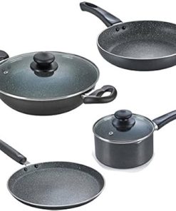 Prestige Omega Granite Aluminium Kitchen Set, 4-Pieces, Black