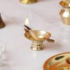 Golden Decorative Brass Diya with Stand and Holder