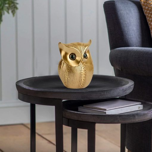 Modern Classy Lucky Owl Resin Art Figure Showpiece (Golden), 1 Piece