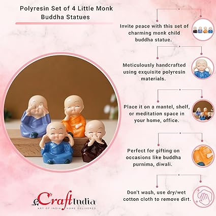 Colorful 4 Monks Buddha Figurines - for Home Decor| Office Decor| Chrismas Decor| Diwali Decor| Vaastu Decor| Fengshui