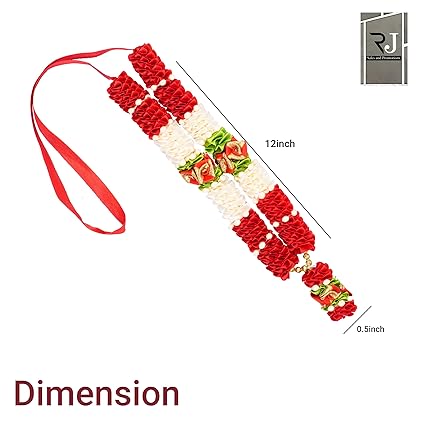 Closely Knitted 12" Haar,Mala - Garland Maala for Idols, Photo Frames, Fancy Dress, Marriages etc.… (Red and White)