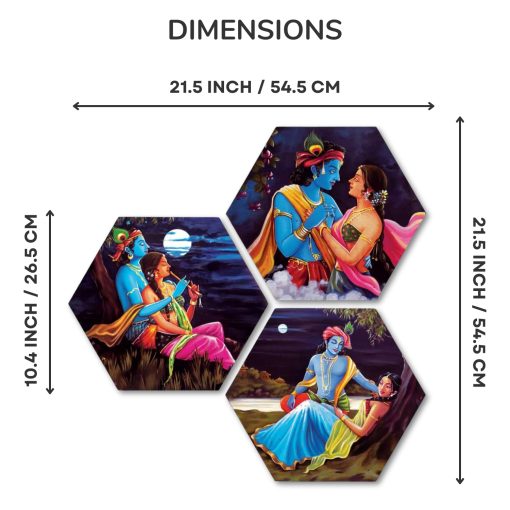 Masstone Radha Krishna Wall Painting | Radha Krishna Painting for Wall Decoration Set of 3 (21.5x21.5 inch) | Radha Krishna Painting With Frame | Wall Painting for Living Room