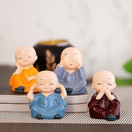 Colorful 4 Monks Buddha Figurines - for Home Decor| Office Decor| Chrismas Decor| Diwali Decor| Vaastu Decor| Fengshui