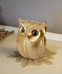 Modern Classy Lucky Owl Resin Art Figure Showpiece (Golden), 1 Piece