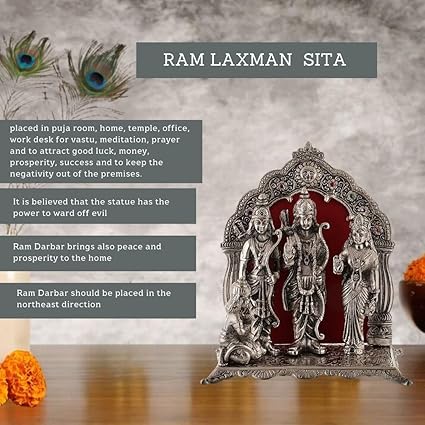Silver Plated Ram Darbar GodIdol Statue Oxidised Finish with Beautiful Velvet Box Packing and (24H x 21W x 11L CM )