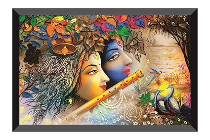 Saf Radha Krishna Design Exclusive Painting with Frame for Home & Office Decoration (35 Cm X 50 Cm X 3 Cm) SANFM43-Multicolour