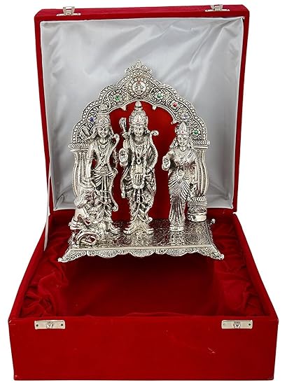 Silver Plated Ram Darbar GodIdol Statue Oxidised Finish with Beautiful Velvet Box Packing and (24H x 21W x 11L CM ) Silver Plated Ram Darbar GodIdol Statue Oxidised Finish with Beautiful Velvet Box Packing and (24H x 21W x 11L CM )