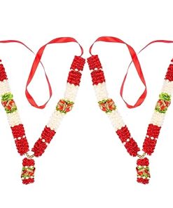 Closely Knitted 12" Haar,Mala - Garland Maala for Idols, Photo Frames, Fancy Dress, Marriages etc.… (Red and White)