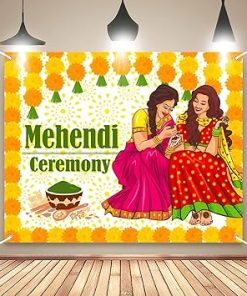 Mehendi Backdrop Decoration Cloth - Mehndi Backdrop Cloth for Decoration (4x5 ft) | Mehendi Decoration Items for Marriage | Wedding Decoration Items | Mehendi Ceremony Banner