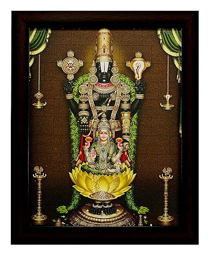 Indianara Tirupati Balaji Painting - Wood, 27x30.5x1cm, Multicolour (Brown (1)) Masstone Radha Krishna Wall Painting | Radha Krishna Painting for Wall Decoration Set of 3 (21.5x21.5 inch) | Radha Krishna Painting With Frame | Wall Painting for Living Room