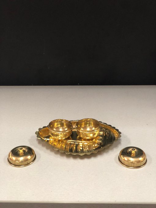 Brass Kum Kum Box set in a attached plate / Return Gifts