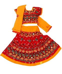 Girl's Cotton Radha Dress – Traditional Lehenga Choli with Dupatta | Readymade Chaniya Choli for Garba, Dandiya & Janmashtami | Ethnic Costume for Girls (Set of 3)( Age 0 to 5)