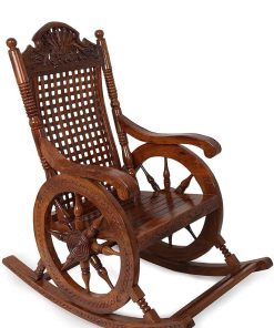 Sheesham Wood Ergonomic Rocking Chair for Small Spaces, Comfortable Wooden Armchair Swing Chair for Adult Living Room Balcony for Home Office(Brown)