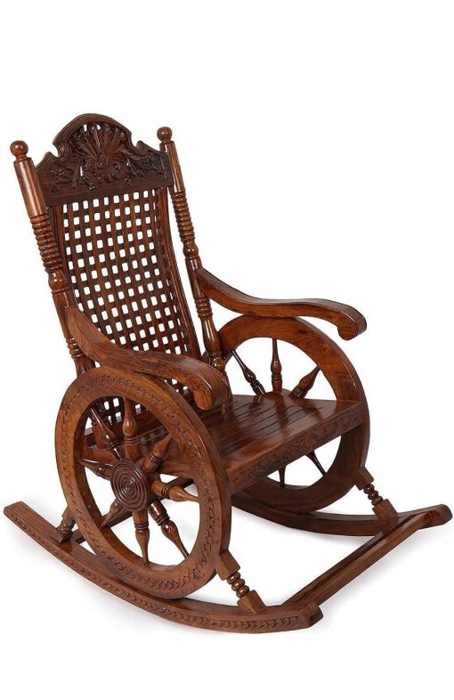 Sheesham Wood Ergonomic Rocking Chair for Small Spaces, Comfortable Wooden Armchair Swing Chair for Adult Living Room Balcony for Home Office(Brown)