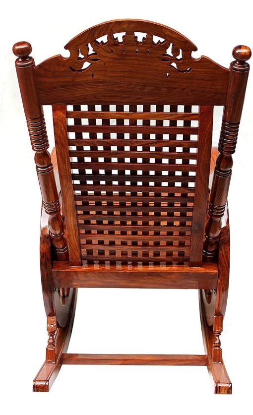 Sheesham Wood Ergonomic Rocking Chair for Small Spaces, Comfortable Wooden Armchair Swing Chair for Adult Living Room Balcony for Home Office(Brown)